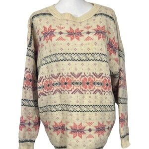 Vintage Eddie Bauer Women XL Wool Blend Fair Isle Snowflake Ski Sweater